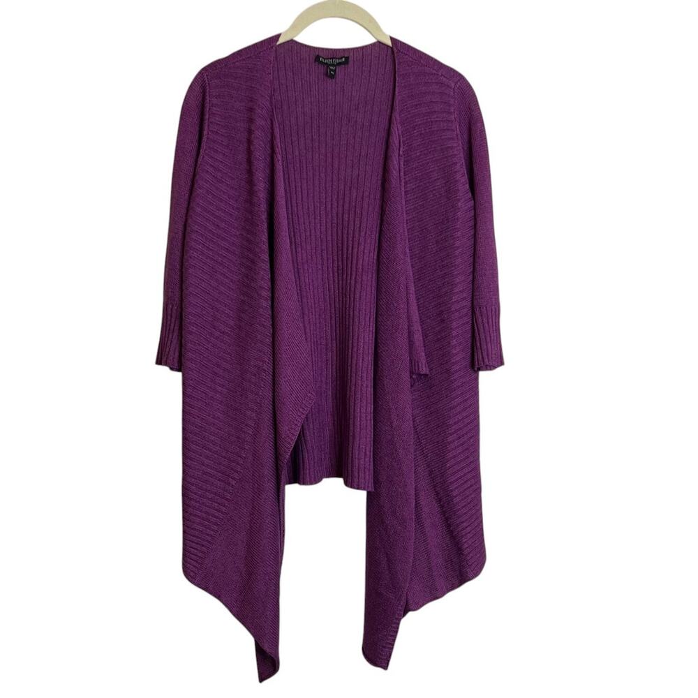 Eileen Fisher Womens Linen Silk Cascading Cardigan Sweater Petite Small Purple